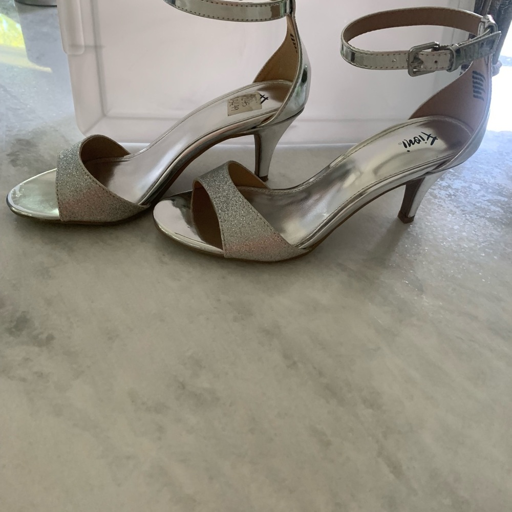 Fioni Silver Sparkly Low Strappy Heel